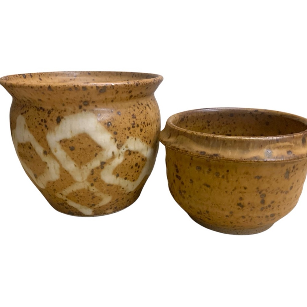 Artisan Handcrafted Studio Rustic Speckled Stoneware Pottery Confit Pots Signed